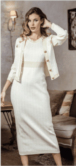 Encandilata Conjunto Vestido y Chaqueta Gilter Crudo