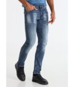 Jeans Slim Tiro Medio Wash Medium Blue Six Valves
