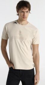 Sixvalves Camiseta Beige Logo Relieve